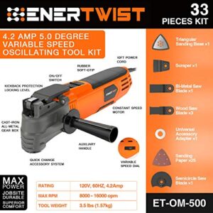 ENERTWIST 4.2Amp Oscillating Multitool Kit 6-Speed 31pcs Accessories Saw Set