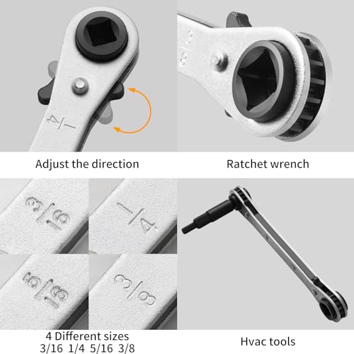 HVAC Flat Wrench Tools: Air Conditioner Valve Ratchet Set with Hex Bit Adapter Kit 2 HVAC Flat Wrench Tools: Air Conditioner Valve Ratchet Set with Hex Bit Adapter Kit - Image 2