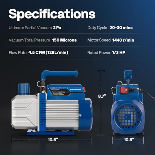 VIVOHOME 1/3 HP HVAC Vacuum Pump & 4-Way AC Gauge Kit with Leak Detector 6 VIVOHOME 1/3 HP HVAC Vacuum Pump & 4-Way AC Gauge Kit with Leak Detector - Image 6