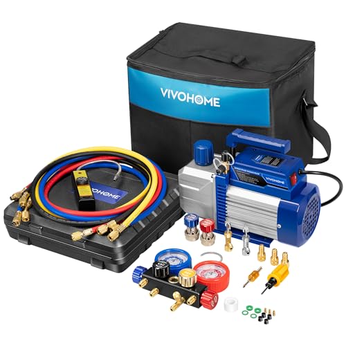 VIVOHOME 1/3 HP HVAC Vacuum Pump & 4-Way AC Gauge Kit with Leak Detector 7 VIVOHOME 1/3 HP HVAC Vacuum Pump & 4-Way AC Gauge Kit with Leak Detector - Image 7