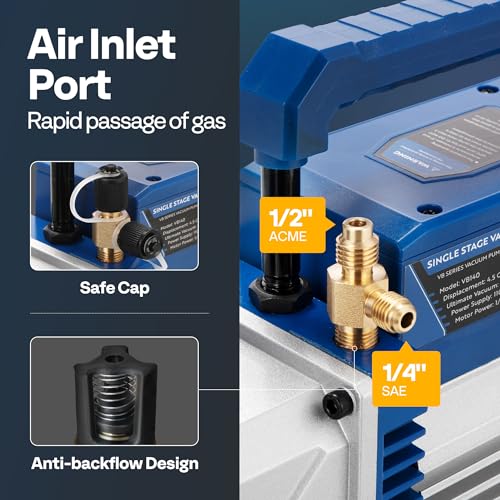 VIVOHOME 1/3 HP HVAC Vacuum Pump & 4-Way AC Gauge Kit with Leak Detector 3 VIVOHOME 1/3 HP HVAC Vacuum Pump & 4-Way AC Gauge Kit with Leak Detector - Image 3