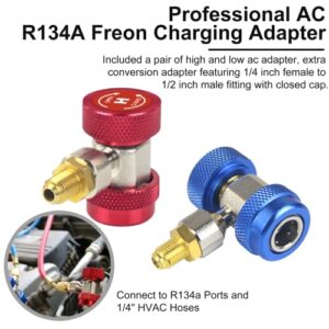 R134a AC Adjustable Quick Coupler Adapters, HVAC Freon Conversion kit 1/4 SAE