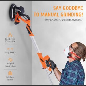 ZELCAN 850W Electric Drywall Sander with Vacuum Dust Collector & Swivel Head – 5-Speed LED Wall Grinding Machine
