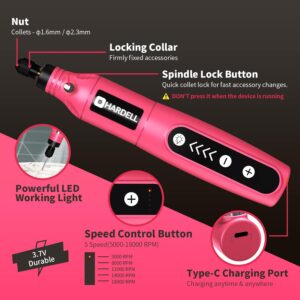HARDELL Mini Cordless Rotary Tool Kit with 61 Accessories for Sanding, Polishing, Drilling – 5-Speed Rechargeable Power Tool