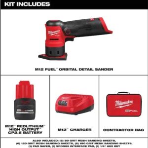Milwaukee M12 FUEL 12V Orbital Detail Sander Kit with High Output 2.5 Ah Battery