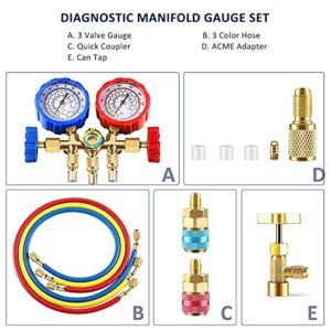 Orion Motor Tech 3-Way AC Diagnostic Manifold Gauge Set with Accessories