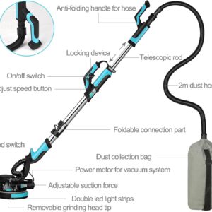 750W Electric Drywall Sander with Vacuum, 7 Speeds, 26FT Power Cable & 14 Sanding Discs