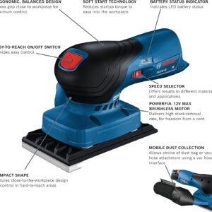 BOSCH GSS12V-40N 12V Max Brushless Sheet Orbital Finishing Sander with Dust Bag, Bare Tool
