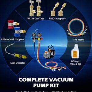Professional HVAC AC Vacuum Pump Kit: 4 Gauge, 4 CFM, R410a/R134a Adapters