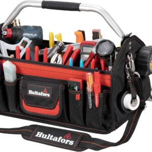 Hultafors Work Gear HT5597 Open-Top Tool Carrier, 35 Pockets, Heavy Duty Ballistic Polyester Tool Bag, Durable Base Pad Feet, Collapsible Bar Injected Mold Handle, Tape Strap, Measuring Tape Clip