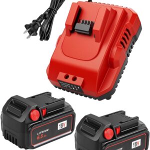 2-Pack 18V 6.5Ah Replacement for Milwaukee M-18 Battery and 1 Charger(red)