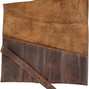 Leather Tool Roll Up Bag | 6 Slots | Woodworking Organizer | Handmade Bourbon Brown