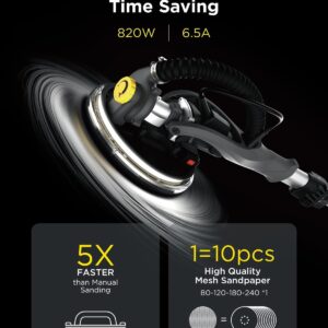 820W Electric Drywall Sander with Vacuum | Popcorn Ceiling Removal Tool | 4 Adapters