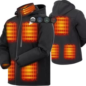ARRIS Men`s Heated Jacket, Electric Heating Coat with Battery and Detachable Hood - Waterproof, 8 Heating Areas