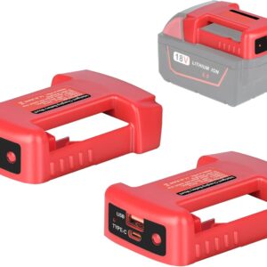 JYJZPB 2 Pack USB Charger Adapter Compatible for Milwaukee 18V Battery, Adapter with Type-C and USB-C Output Ports with Charging Function for Outdoor Indoor Work(NO Battery)