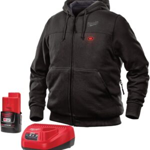 Milwaukee Hoodie M12 12V Lithium-Ion Heated Jacket KIT Front and Back Heat Zones - Battery and Charger Included - (Large, Black)