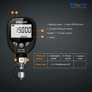 Elitech Digital Vacuum Gauge HVAC Micron Meter 0-19000 Micron Refrigerant Vacuum Tool