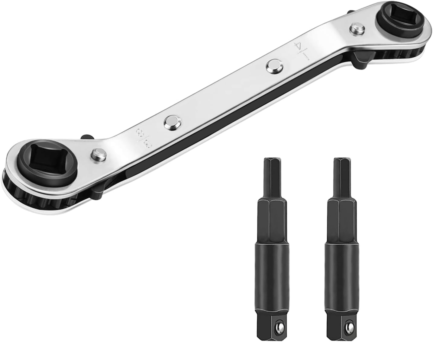 HVAC Ratcheting Wrench Set | AC Repair Tools | 4 Sizes | Hex Adapters Included 1 hvac tools wrench