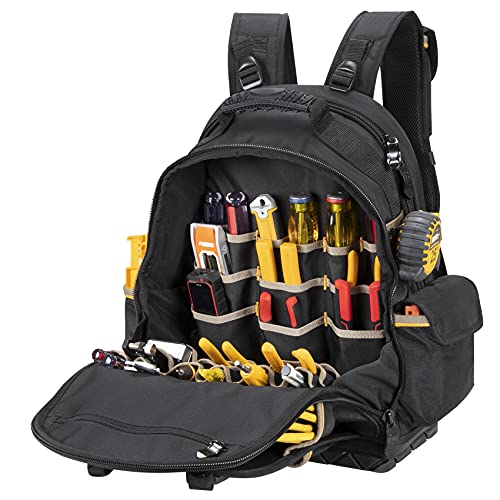 Heavy-Duty CLC Tool Backpack: 38 Pockets, Durable Work Gear, Black/Blue 1 hvac tools bag