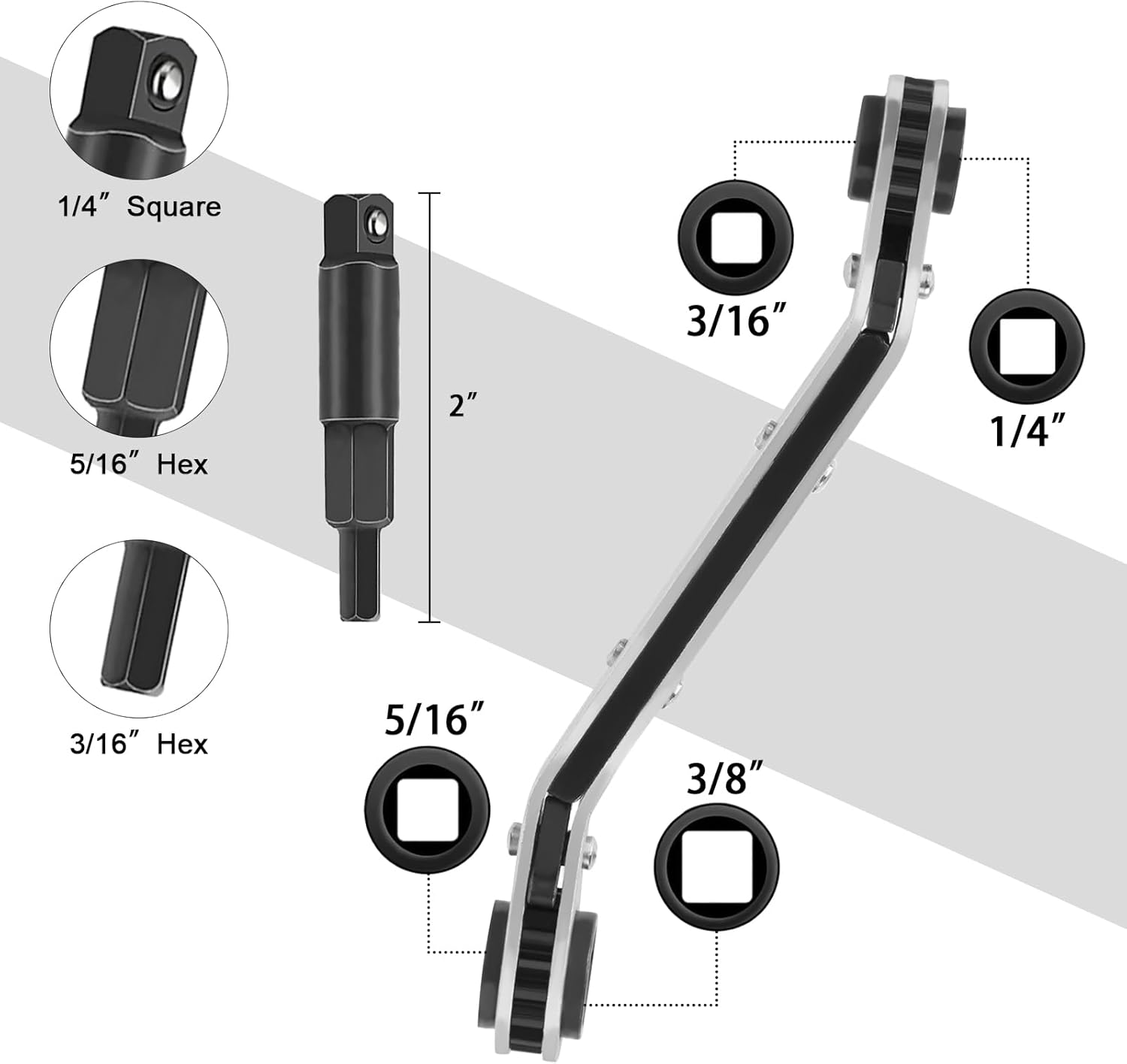 HVAC Ratcheting Wrench Set | AC Repair Tools | 4 Sizes | Hex Adapters Included 5 HVAC Ratcheting Wrench Set | AC Repair Tools | 4 Sizes | Hex Adapters Included - Image 5