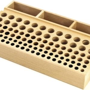 QWORK Leather Working Tool Holder, 98 Holes Wooden Leathercraft Tool Rack Stand Organizer with 3 Slots, Making Punch Tools Storage
