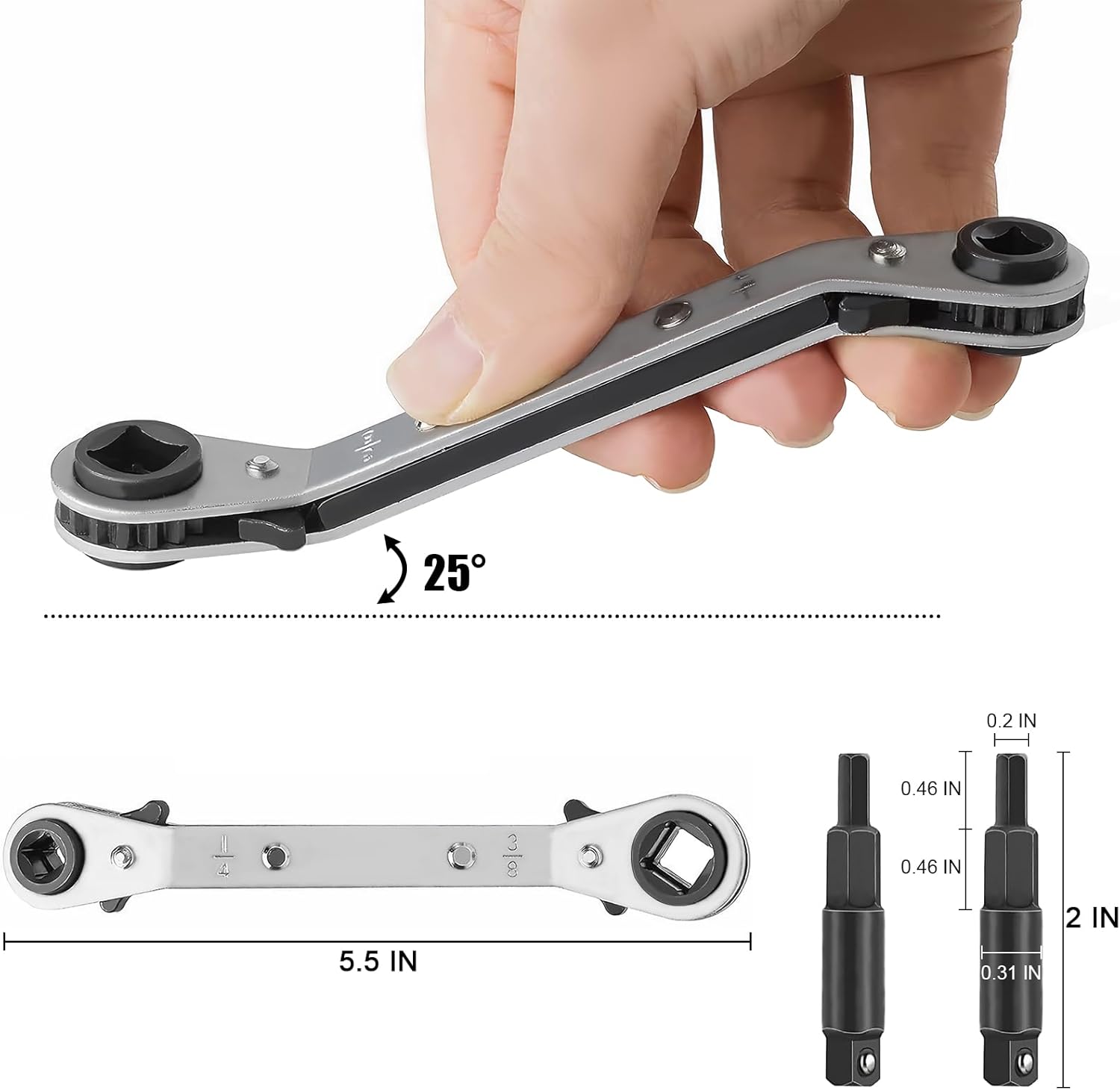 HVAC Ratcheting Wrench Set | AC Repair Tools | 4 Sizes | Hex Adapters Included 2 HVAC Ratcheting Wrench Set | AC Repair Tools | 4 Sizes | Hex Adapters Included - Image 2