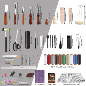 Premium Leather Craft Tool Kit: 120 Pieces Stamping Punching Carving Sewing Set