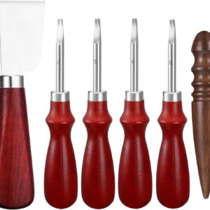 Honoson 6 Piece Leather Craft Tool Set - Includes 4 Edge Beveler, Cutting Knife, Skiving Knife, and Sandalwood Burnisher (1.5 Mm, 1.2 Mm, 1.0 Mm, 0.8 Mm)