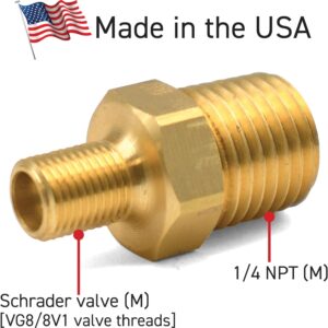 Premium USA Brass Tire Inflator Adapter | 1/4 NPT to Schrader Valve | Air Chuck Upgrade