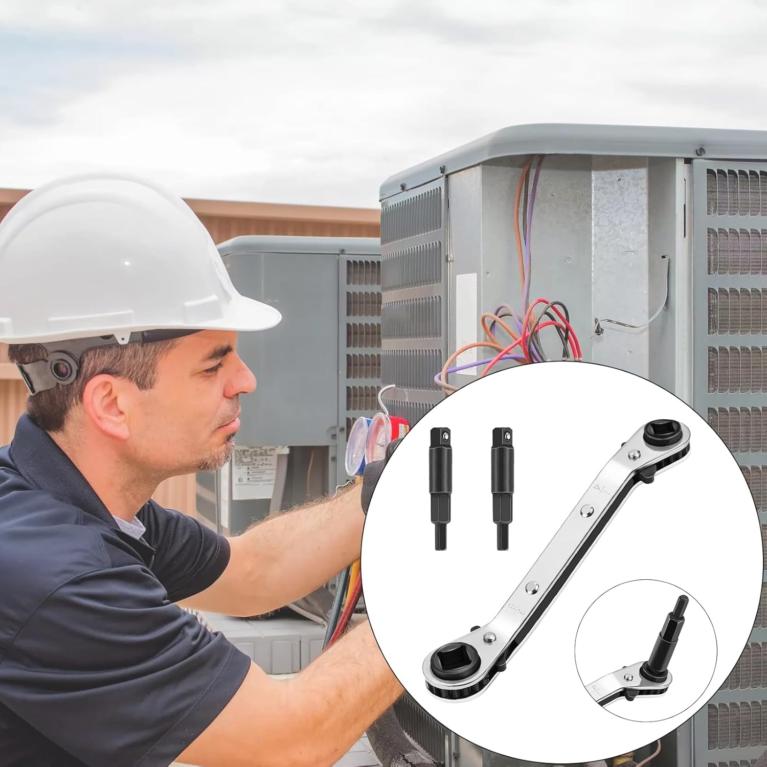 HVAC Ratcheting Wrench Set | AC Repair Tools | 4 Sizes | Hex Adapters Included 7 HVAC Ratcheting Wrench Set | AC Repair Tools | 4 Sizes | Hex Adapters Included - Image 7