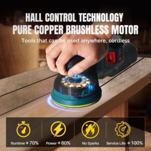 20V Cordless Orbital Sander 5″ Variable Speed Brushless Motor Wood Polishing Tool