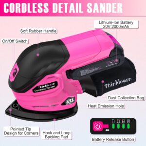 20V Cordless Detail Sander Kit: Powerful Mouse Palm Sander with Battery & Sandpapers