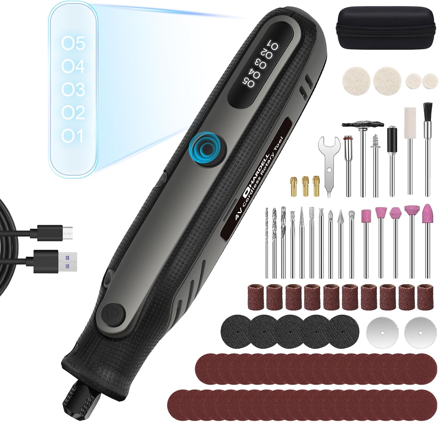 HARDELL 4V Cordless Mini Rotary Tool Kit: 5-Speed DIY Craft Precision Tool 1 sander tool small detail