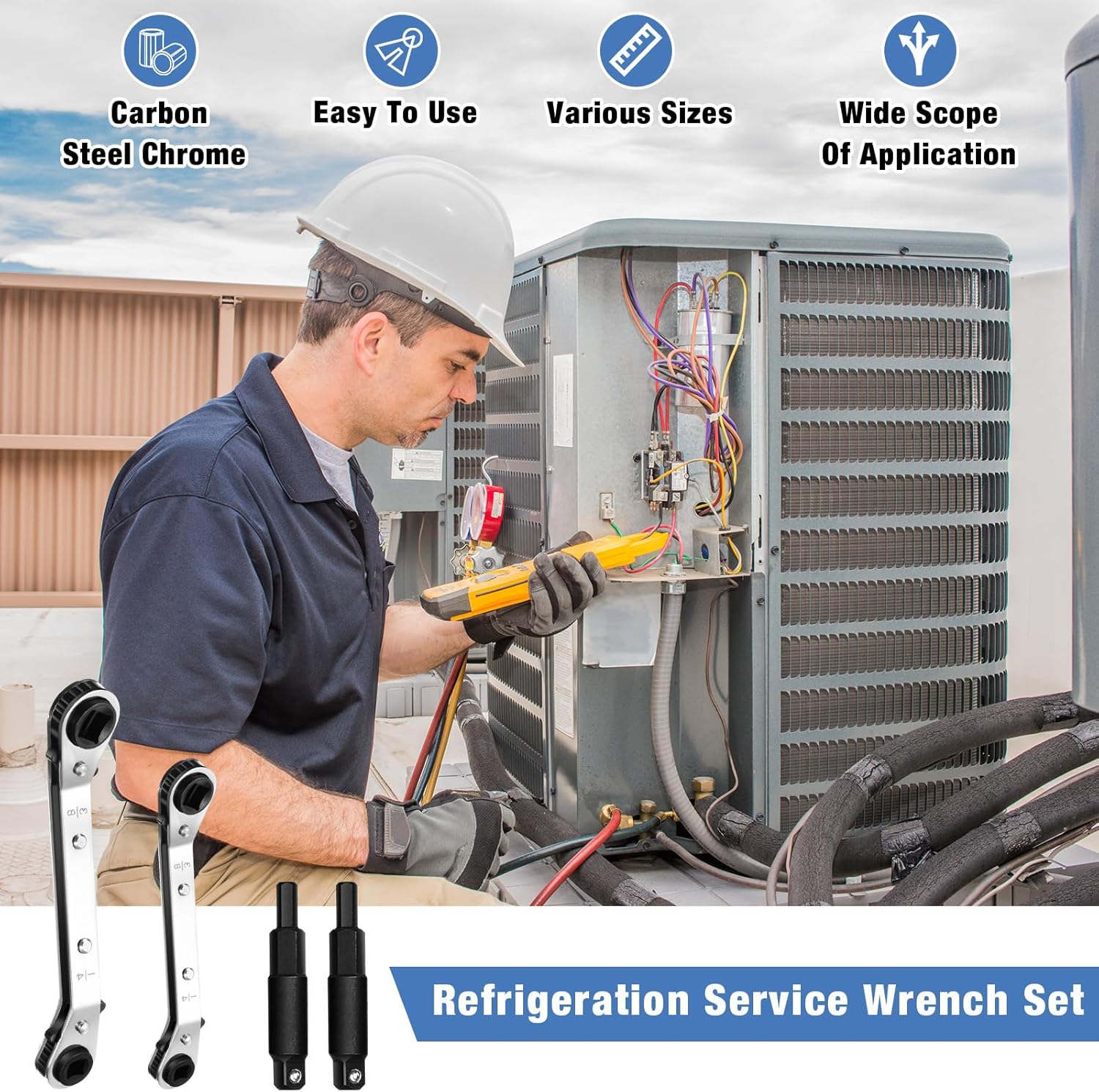 HVAC Service Wrench Kit 3-Piece Refrigeration Tool with Hex Bit Adapters 6 HVAC Service Wrench Kit 3-Piece Refrigeration Tool with Hex Bit Adapters - Image 6