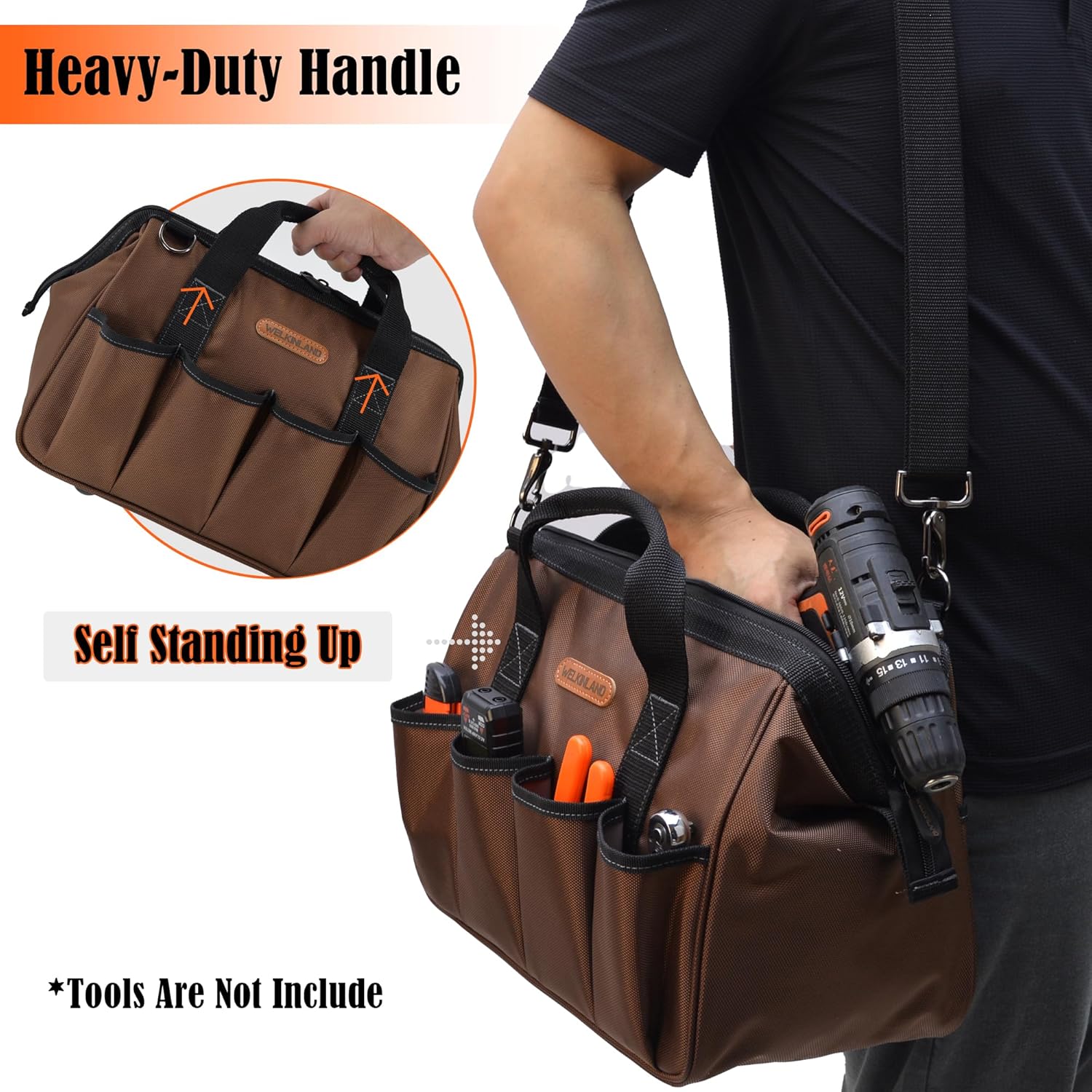 WELKINLAND 14" Heavy Duty Tool Bag | 17 Pockets | Men's Mechanic Electrician Bag 3 WELKINLAND 14" Heavy Duty Tool Bag | 17 Pockets | Men's Mechanic Electrician Bag - Image 3