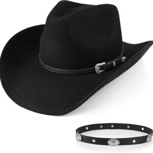 100% Wool Men's Women's Western Cowboy Hat Classic Black Cowgirls Hats Fedora Hat Felt with Two Decorative Bands