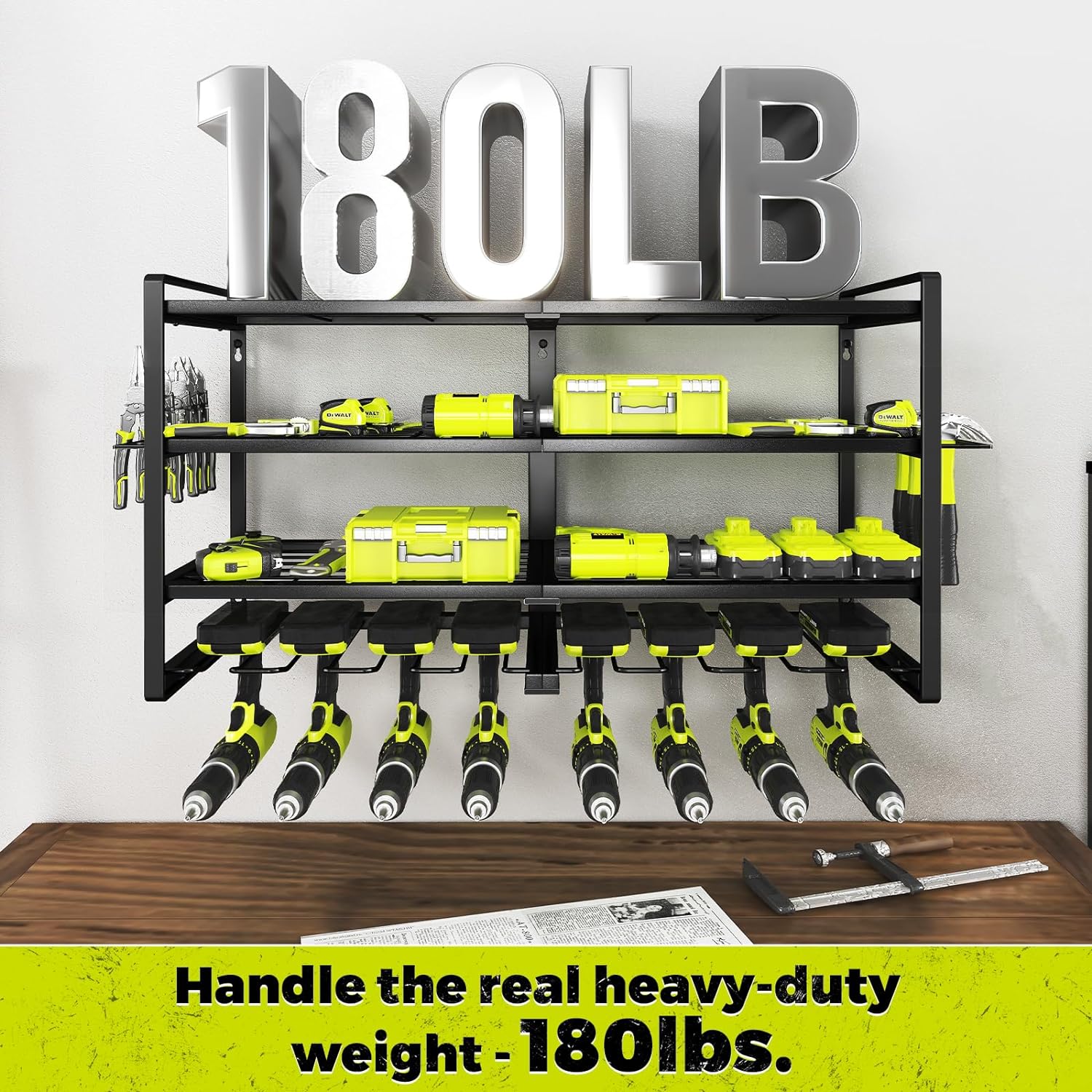 Heavy Duty 8-Drill Wall Mount Organizer w/ Tool Storage Rack & Holders 3 Heavy Duty 8-Drill Wall Mount Organizer w/ Tool Storage Rack & Holders - Image 3