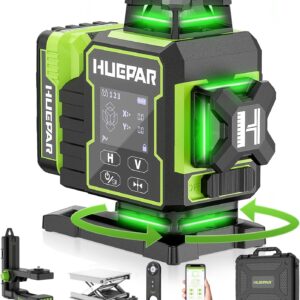 Huepar W04CG Laser Level 360 Self Leveling, 4x360° Bluetooth Laser Level with Electric Rotating Base & Large LCD Screen, 4D 16 Lines Green Cross Lazer Leveler Tool for Construction, Remote Control