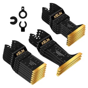 KELIN 16pcs Titanium Oscillating Tool Blades, Universal Multitool Blades for Metal Wood Cutting, Oscillating Saw Blade for Metal Hard Material, Multi Tool Blades Kits Fit Dewalt Bosch Milwaukee Ryobi