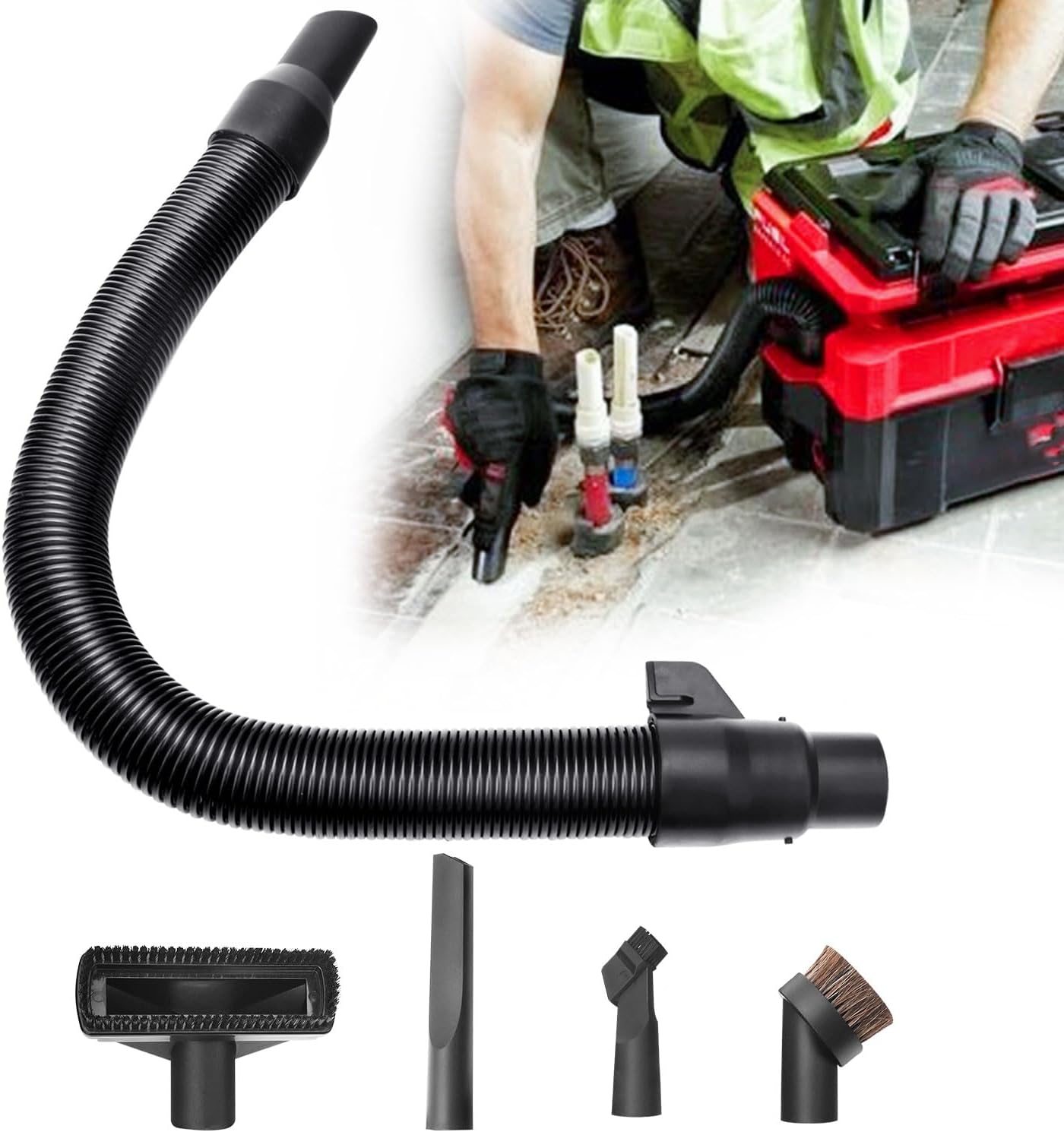 Milwaukee M18 18V Wet/Dry Vac Hose Kit with Universal Adapter 1 14-37-0105 18V Wet/dry Vac Hose Assembly with Universal Attachments Adapter Kit for Milwaukee M18 18v/28v Vacuum 0880-20 0970-20 (Internal Storage), Use to Pick Up Dust and Debris