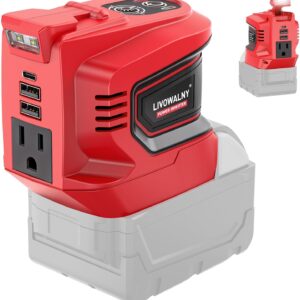 200W Power Inverter for Milwaukee 18V Battery, DC 18V to AC 110-120V Battery Inverter, Portable Power Station Generator, Charger Adapter Battery Powered Outlet w/ 2 USB Ports & 1 Type-C & 1 AC Outlet