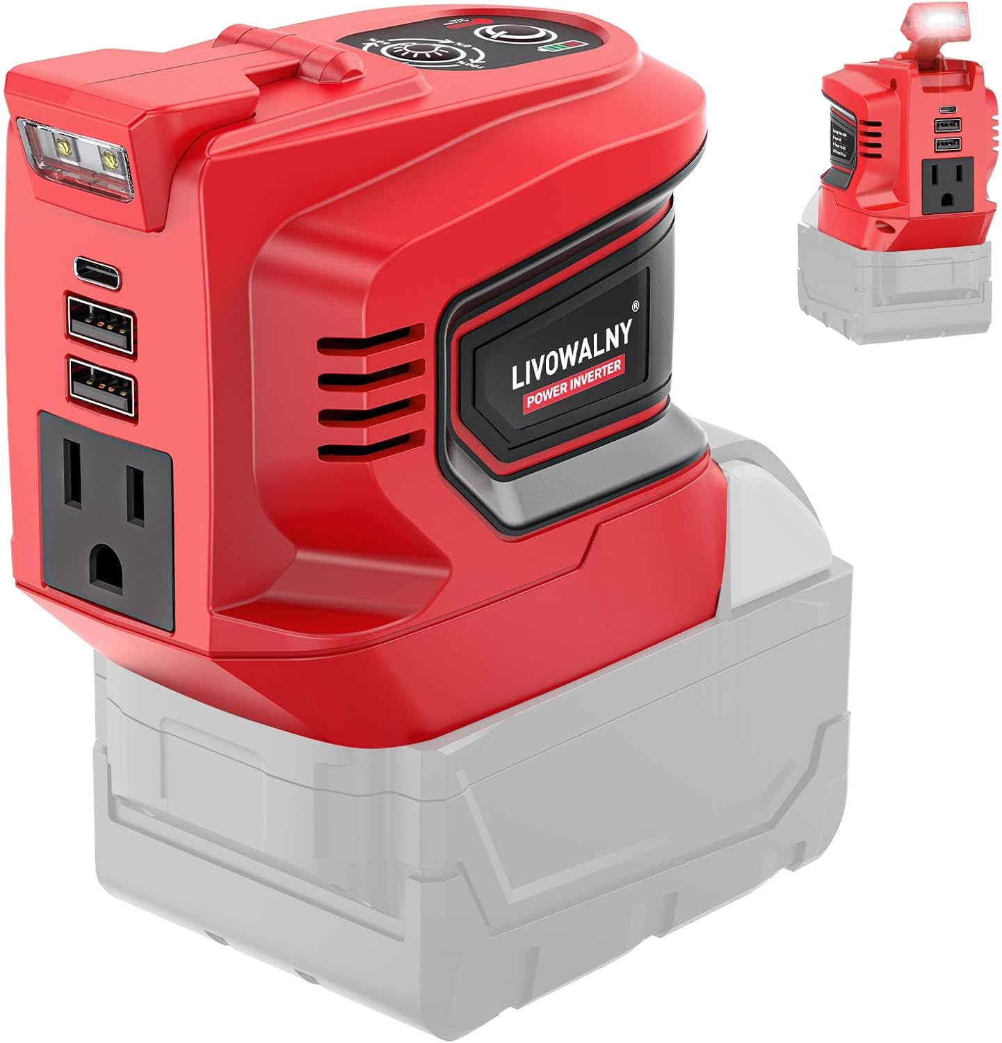 200W Milwaukee 18V Battery Inverter AC110V USB-C Power Adapter 1 200W Power Inverter for Milwaukee 18V Battery, DC 18V to AC 110-120V Battery Inverter, Portable Power Station Generator, Charger Adapter Battery Powered Outlet w/ 2 USB Ports & 1 Type-C & 1 AC Outlet