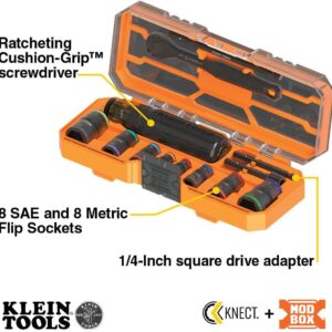 Klein Tools 16pc Ratcheting Socket Set SAE Metric 1/4 Drive Impact