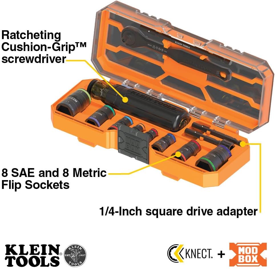 Klein Tools 16pc Ratcheting Socket Set SAE Metric 1/4 Drive Impact 2 Klein Tools 16pc Ratcheting Socket Set SAE Metric 1/4 Drive Impact - Image 2