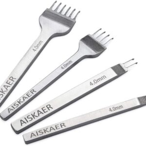 Aiskaer Leather Stitching Punch Set, Diamond Chisel Tools, 4mm White Steel 1/2/4/6 Prong for Leather Craft DIY