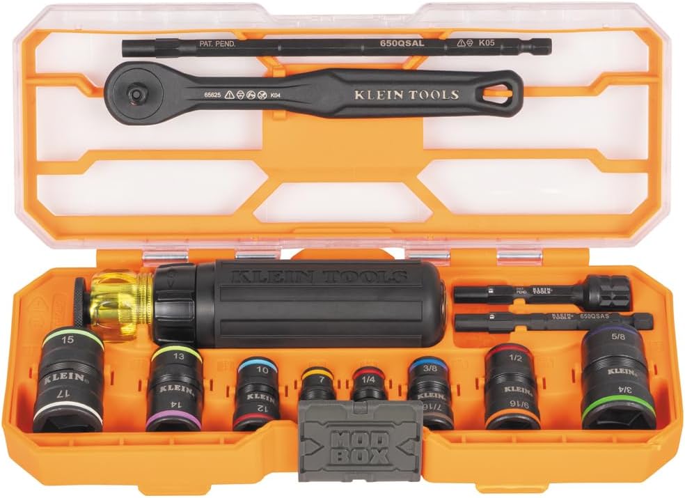 Klein Tools 16pc Ratcheting Socket Set SAE Metric 1/4 Drive Impact 1 hvac tools multi tool