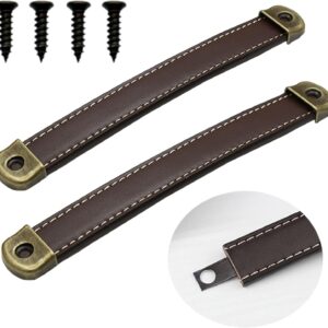 OLAYA Suitcase Luggage Pulls Leather Handles Cabinet Knobs Drawer Pulls Dresser Knobs Door Knobs 2 Pcs Grip Replacement Metal Hardware for Cabinet Dresser Trunk Case with Screws, (2, Black Brown)