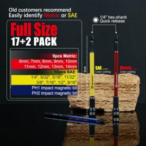 19PC Magnetic Nut Driver Set 6″ Long Impact Drill Bits w Case