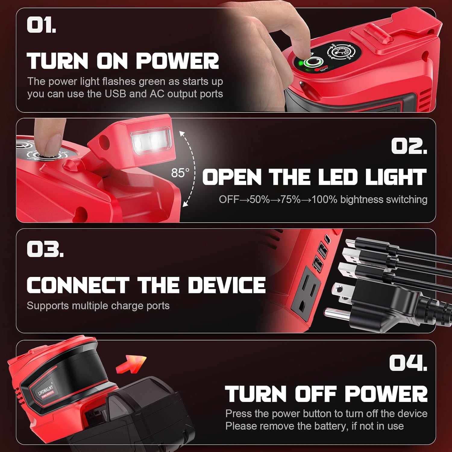 200W Milwaukee 18V Battery Inverter AC110V USB-C Power Adapter 5 200W Milwaukee 18V Battery Inverter AC110V USB-C Power Adapter - Image 5