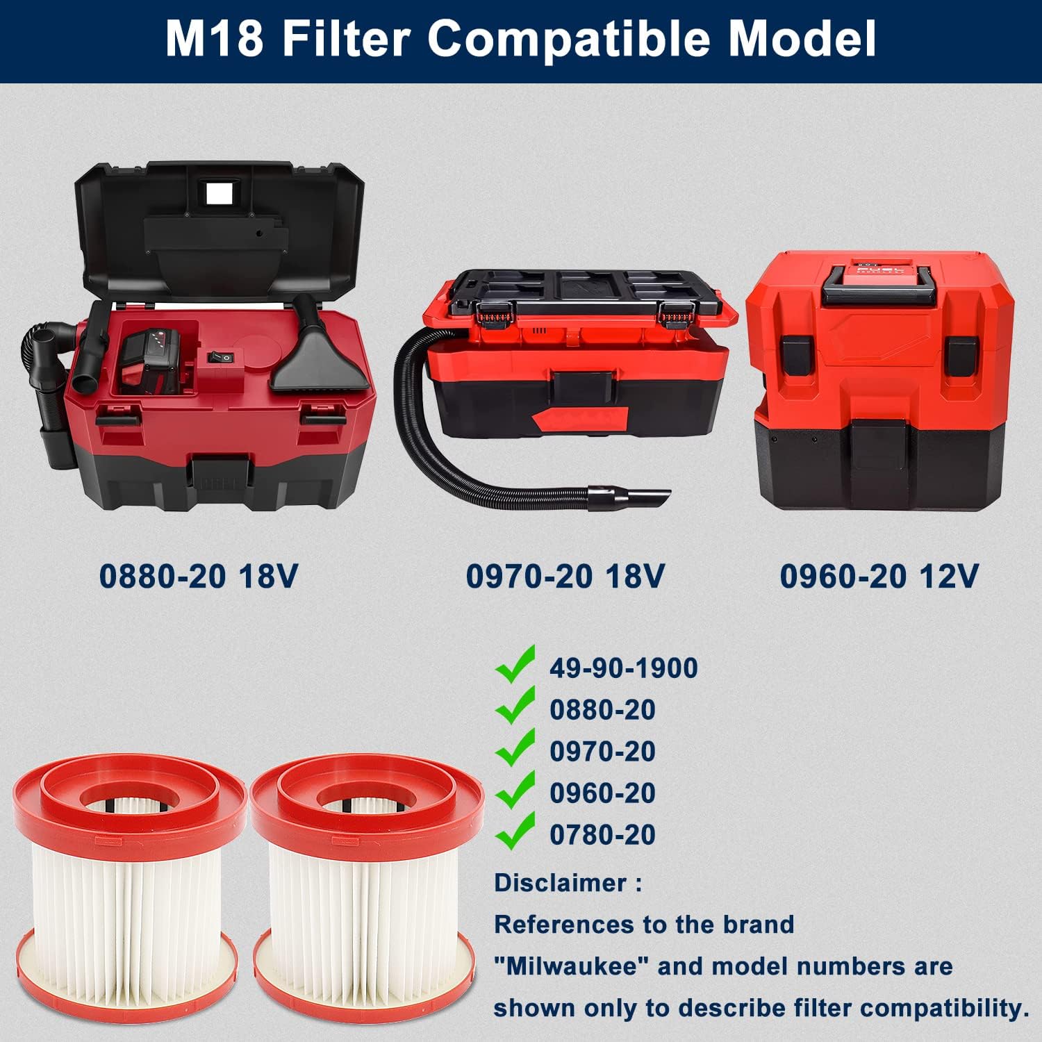 Milwaukee M18 Vacuum Filter 2-Pack 49-90-1900 for 0780-20 0880-20 2 Milwaukee M18 Vacuum Filter 2-Pack 49-90-1900 for 0780-20 0880-20 - Image 2